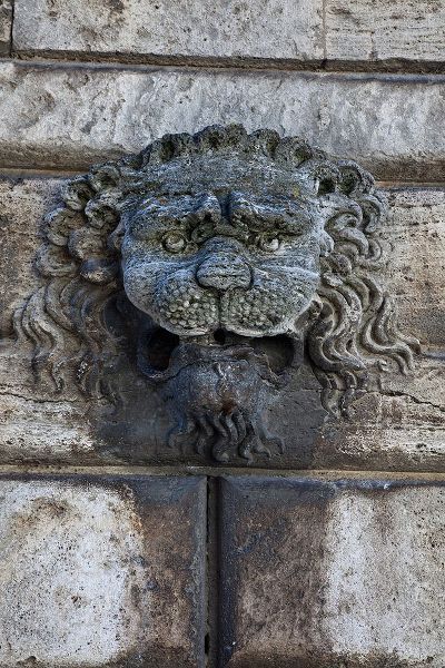 Eggers, Julie 아티스트의 Italy-Tuscany-Montepulciano Carving of a lions head on a stone building작품입니다.